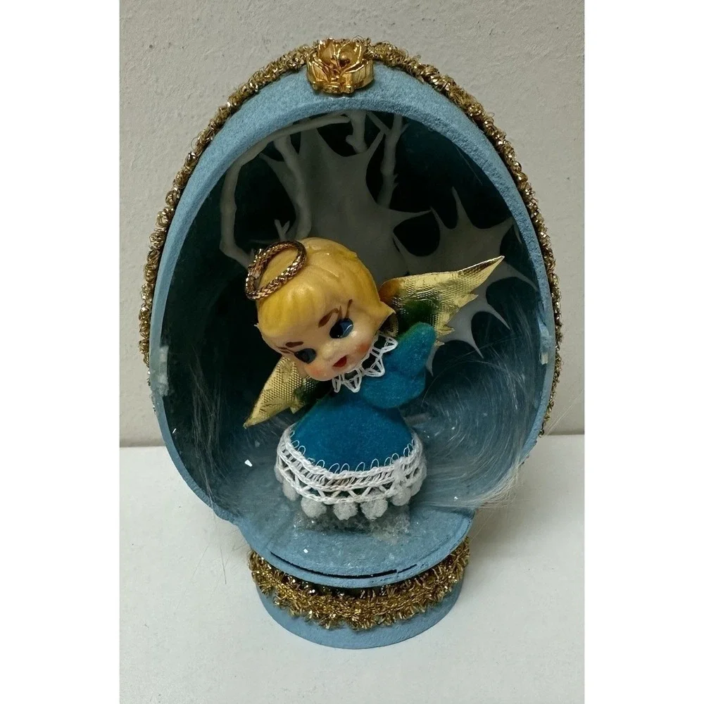 Vintage Retro Diorama EGG Handmade Cute Kitschy Angel Christmas Decoration